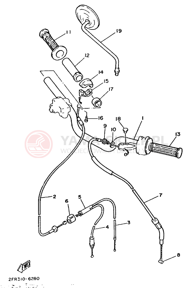 Schemat "Kierownica i osprzęt" do Yamaha RD50M