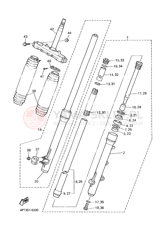 Schemat "Amortyzatory przód" do Yamaha XT600E
