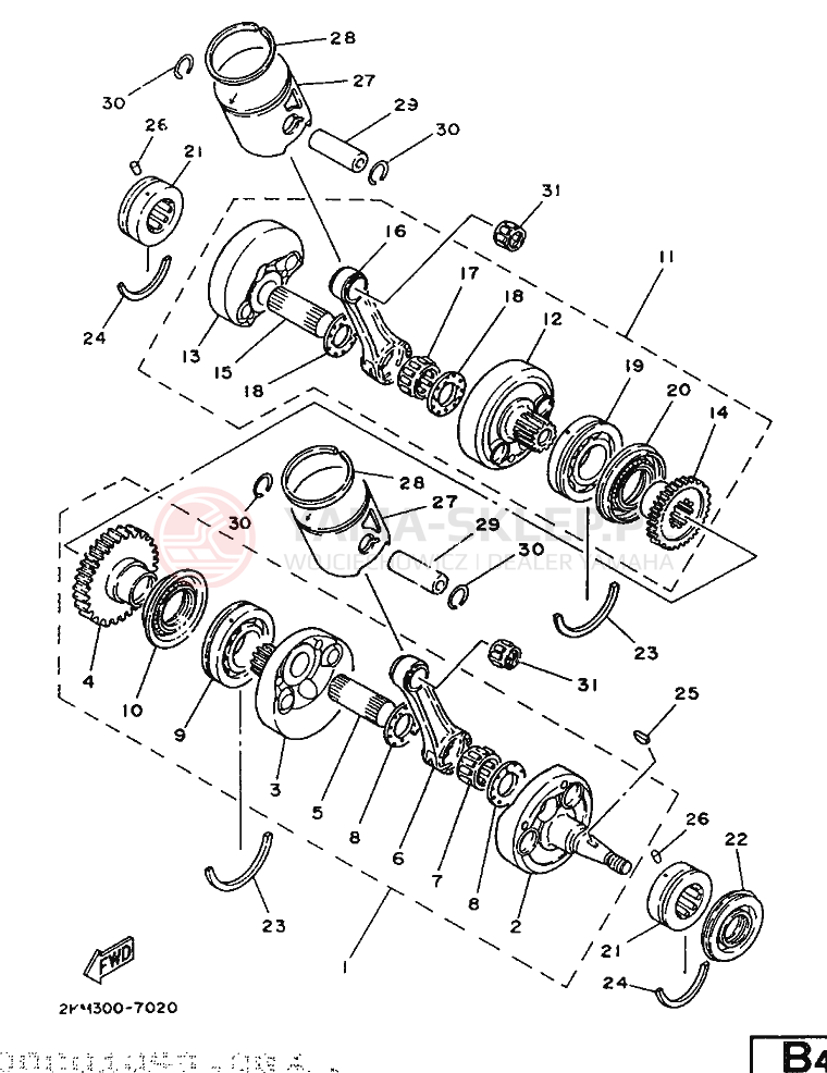 Schemat "Wał korbowy, tłok" do Yamaha TZ250