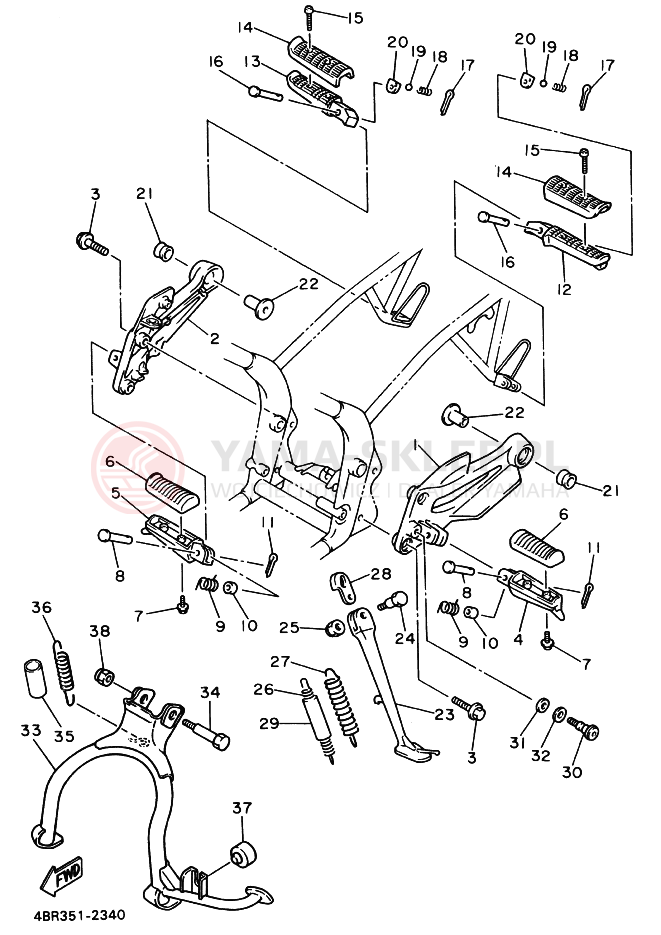 Schemat "Stopka postojowa i podnóżki" do Yamaha XJ600S DIVERSION
