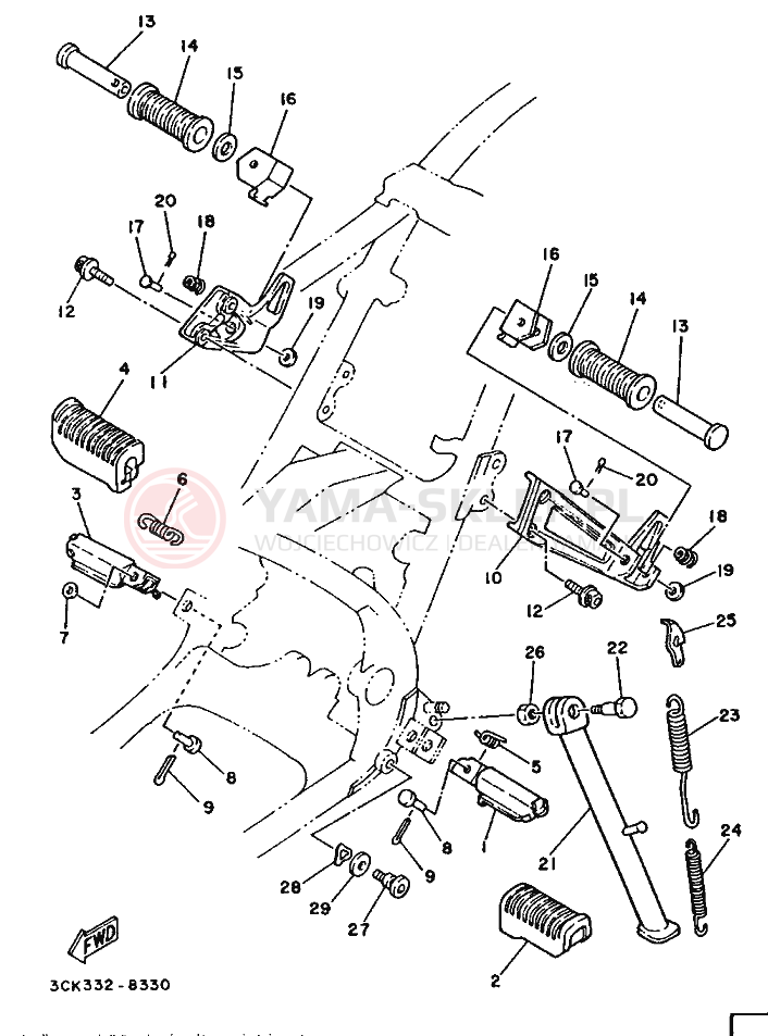 Schemat "Stopka postojowa i podnóżki" do Yamaha TDR250