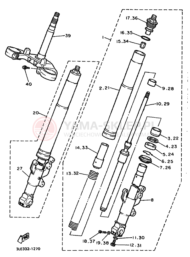Schemat "Amortyzatory przód" do Yamaha FZR1000