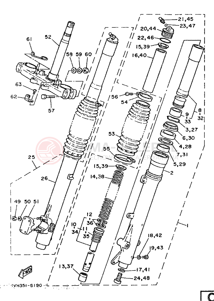 Schemat "Amortyzatory przód" do Yamaha IT200S
