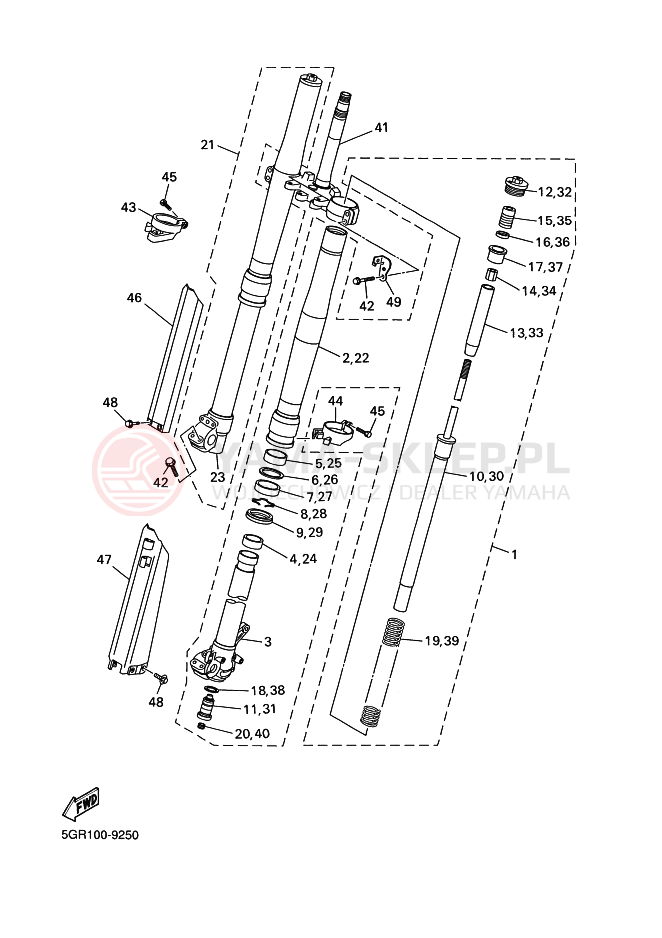 Schemat "Amortyzatory przód" do Yamaha YZ400F