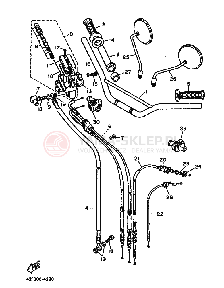 Schemat "Kierownica i osprzęt" do Yamaha XT600