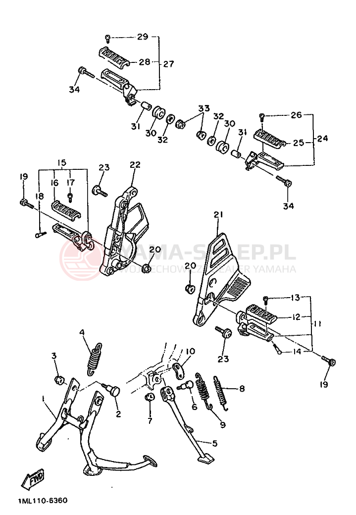Schemat "Stopka postojowa i podnóżki" do Yamaha FZ750
