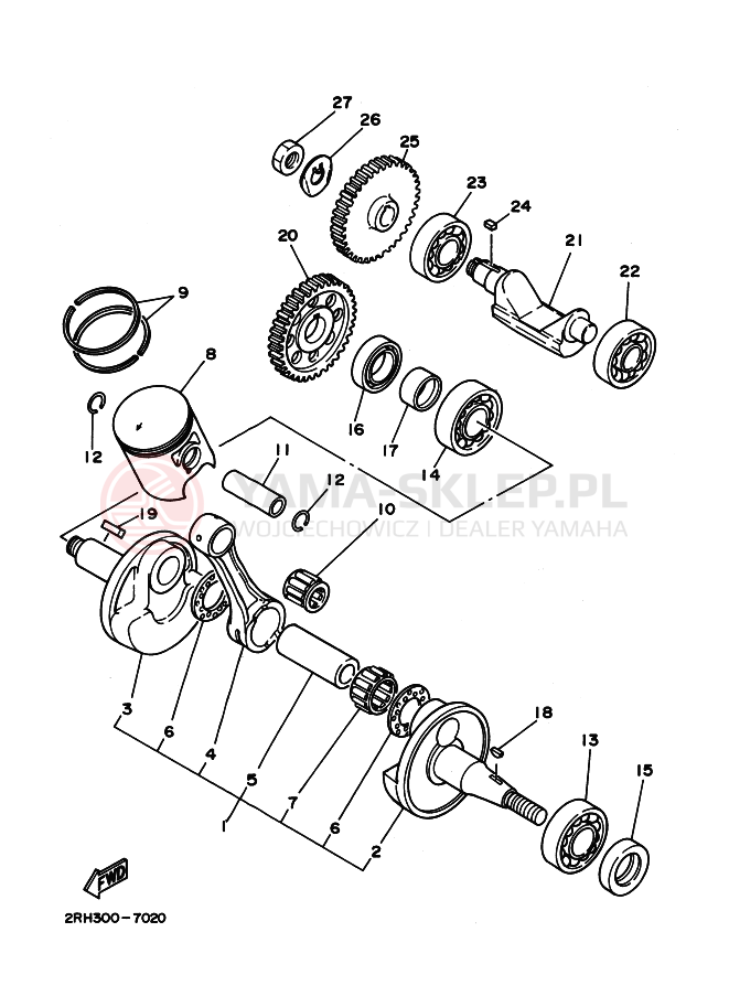 Schemat "Wał korbowy, tłok" do Yamaha TZR125