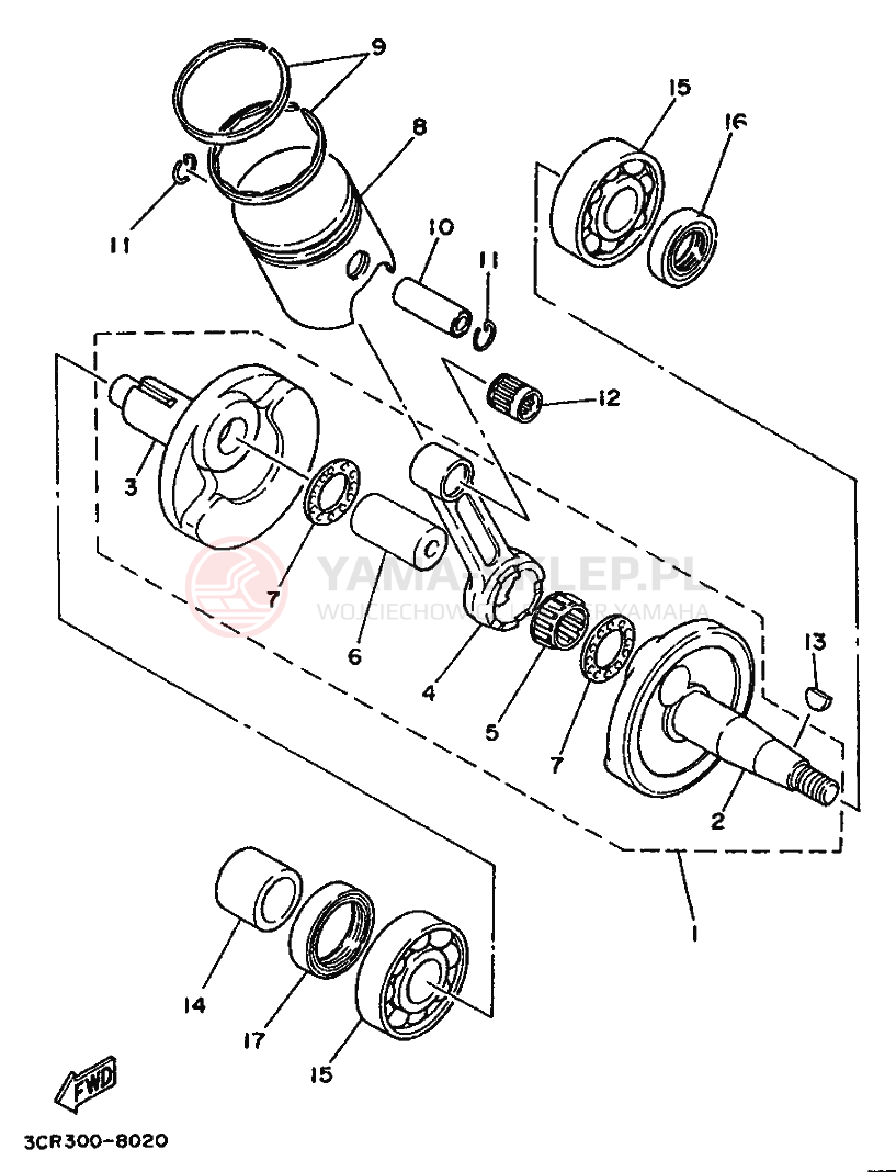 Schemat "Wał korbowy, tłok" do Yamaha YSR80