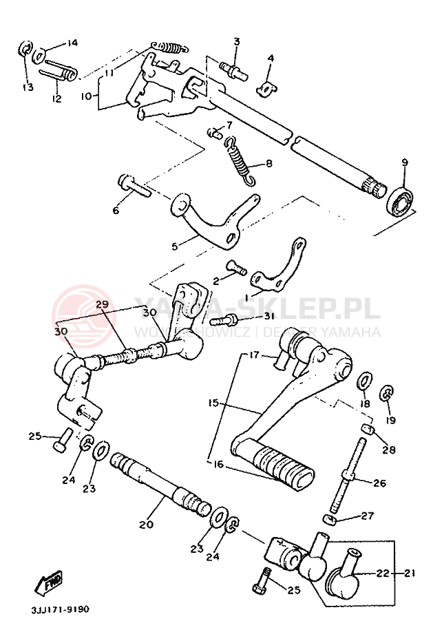 Schemat "Dźwignia zmiany biegów, wałek" do Yamaha XVZ13TD VENTURE ROYAL