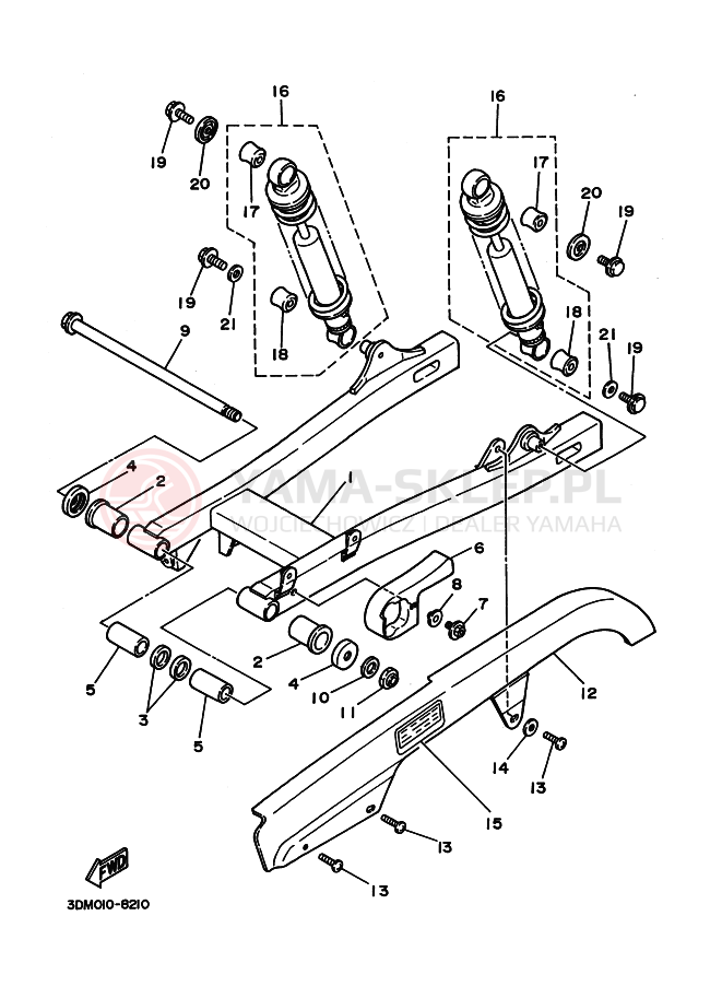 Schemat "wahacz, zawieszenie tył" do Yamaha XV250 VIRAGO