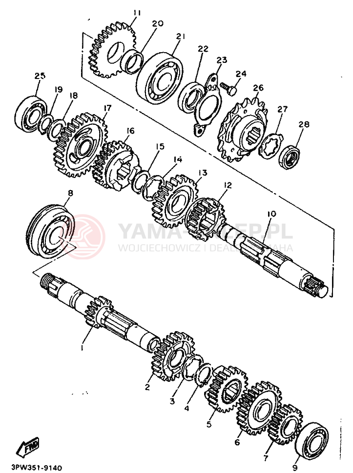 Schemat "Skrzynia biegów " do Yamaha XT500T