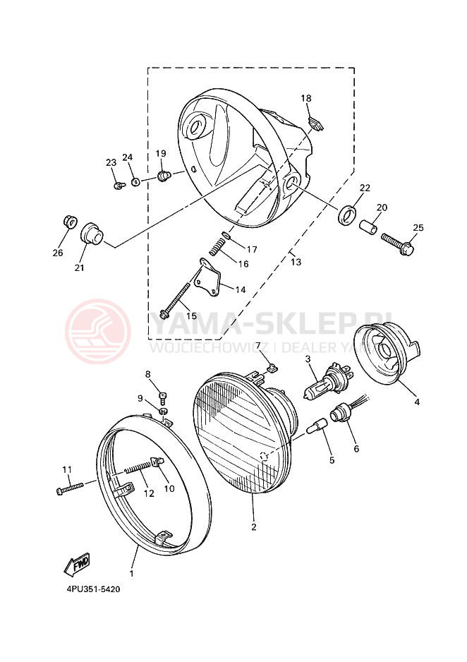 Schemat "Lampa przód" do Yamaha XJR1200