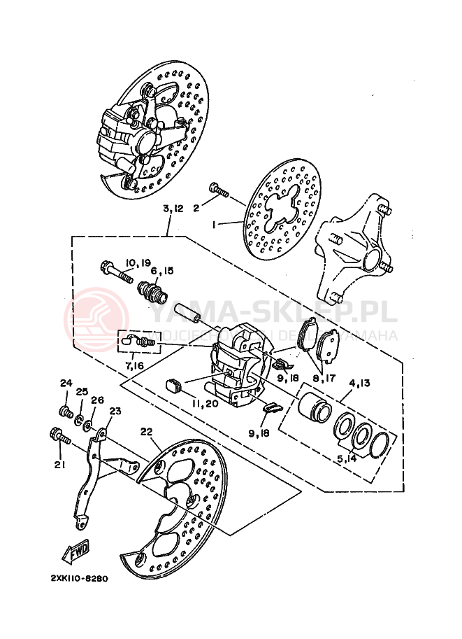 Schemat "Zacisk hamulcowy + tarcza przód" do Yamaha WARRIOR
