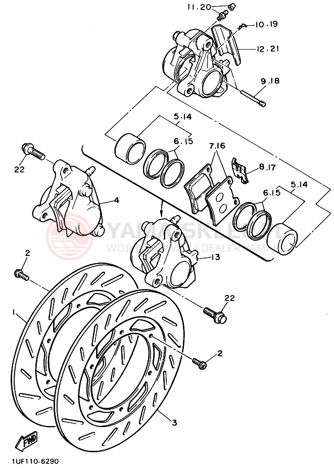 Schemat "Zacisk hamulcowy + tarcza przód" do Yamaha FZX750