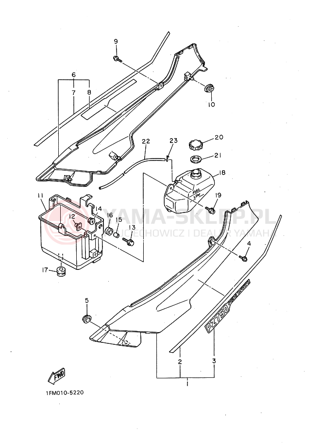 Schemat "Pokrywa boczna" do Yamaha FZ750 GENESIS
