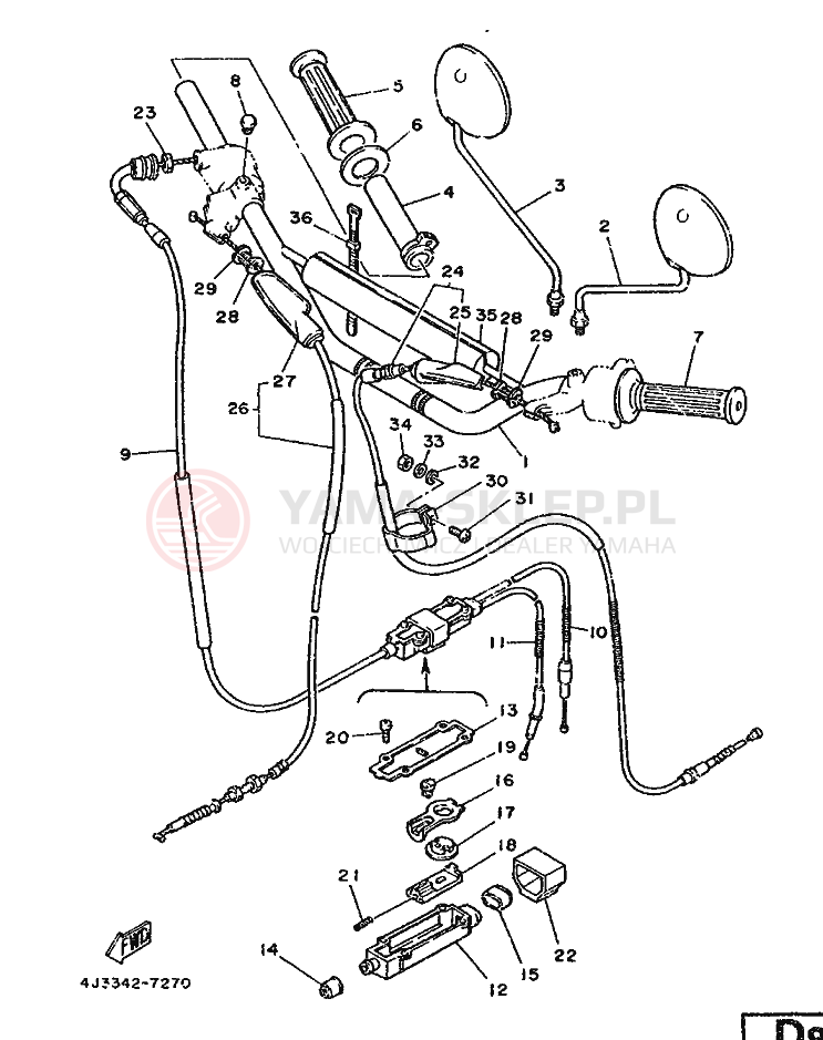 Schemat "Kierownica i osprzęt" do Yamaha DT125-MX