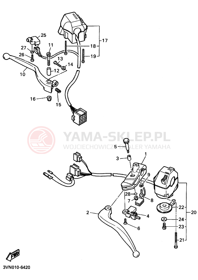 Schemat "Kierownica i osprzęt" do Yamaha SRX400