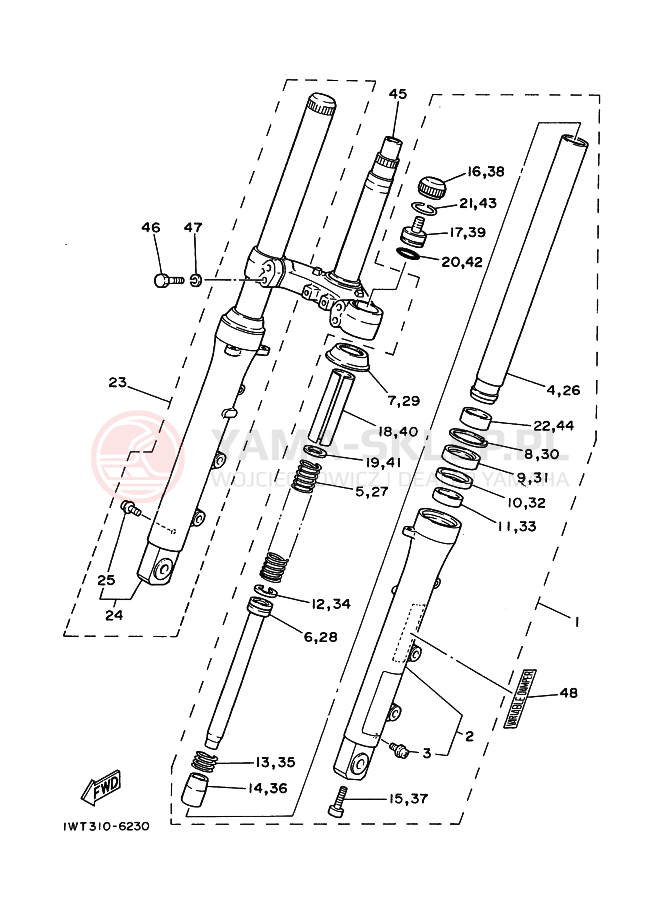 Schemat "Amortyzatory przód" do Yamaha RD350LCF