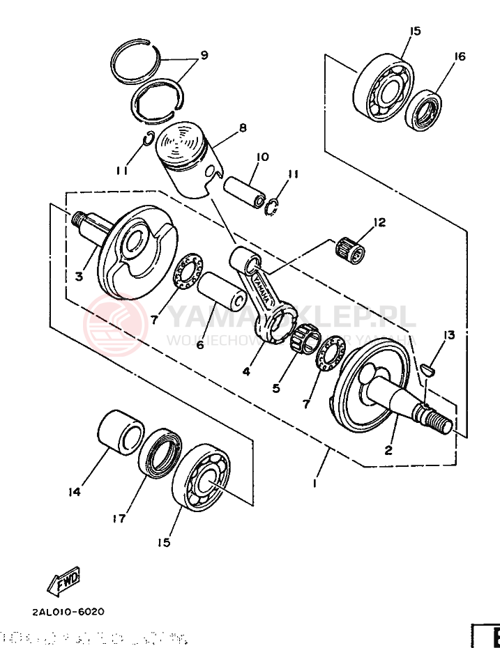Schemat "Wał korbowy, tłok" do Yamaha YSR50