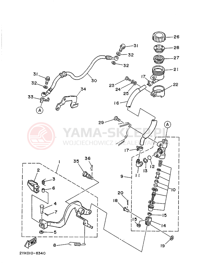 Schemat "Pompa hamulcowa tył" do Yamaha TDR240