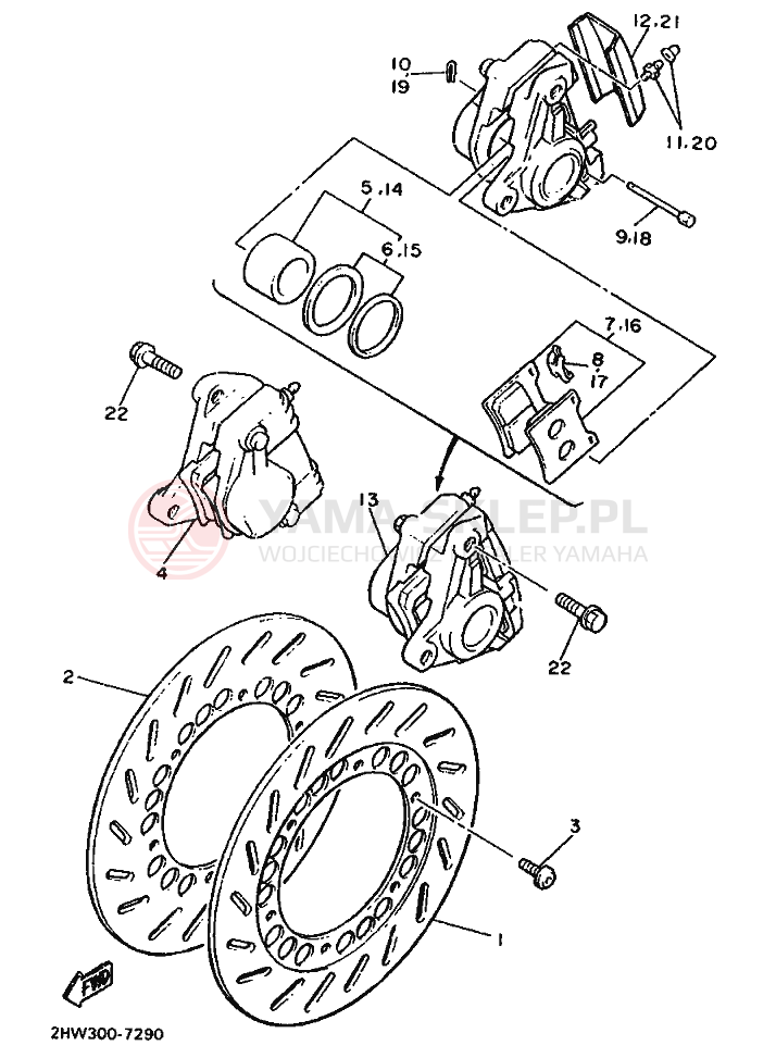 Schemat "Zacisk hamulcowy + tarcza przód" do Yamaha FZ600