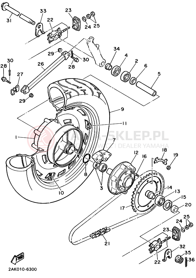 Schemat "Koło tył" do Yamaha FZX750