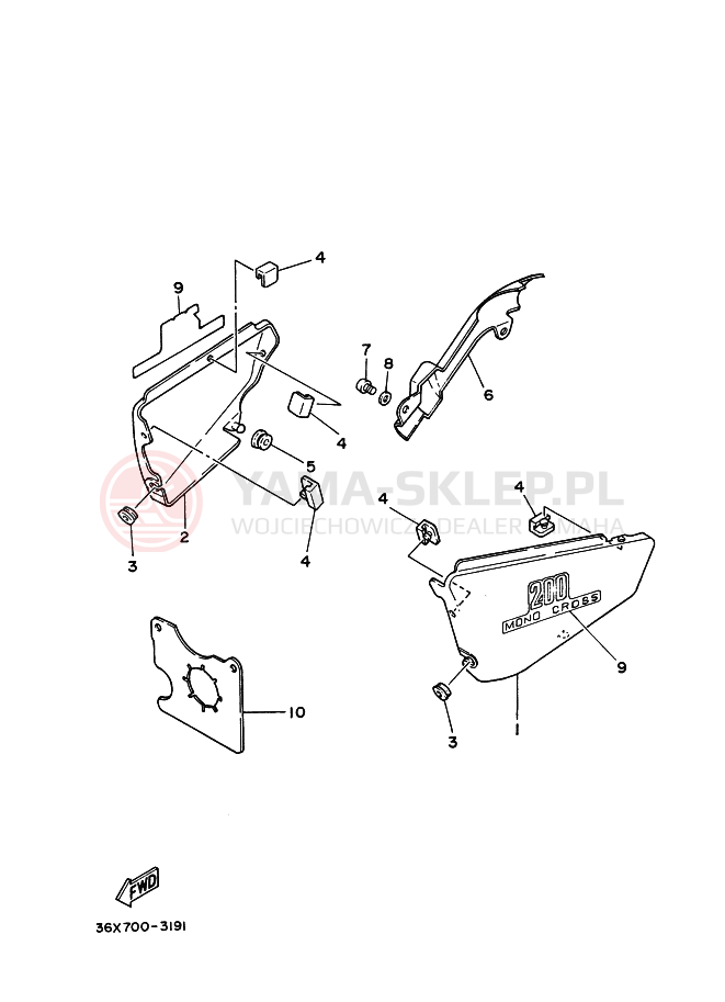 Schemat "Pokrywa boczna" do Yamaha AG200E