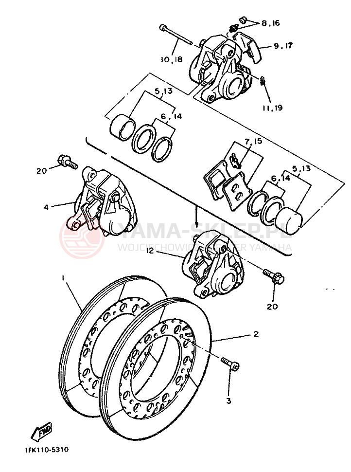 Schemat "Zacisk hamulcowy + tarcza przód" do Yamaha VMX1200