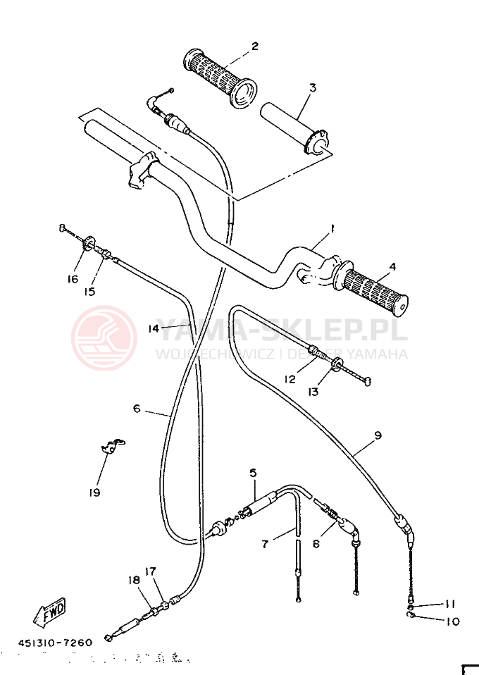Schemat "Kierownica i osprzęt" do Yamaha TY80B (SUPPLEMENT -