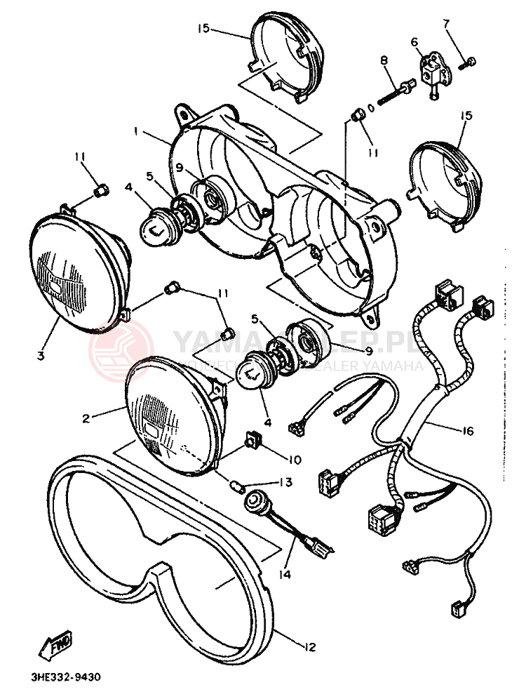 Schemat "Lampa przód" do Yamaha FZR500