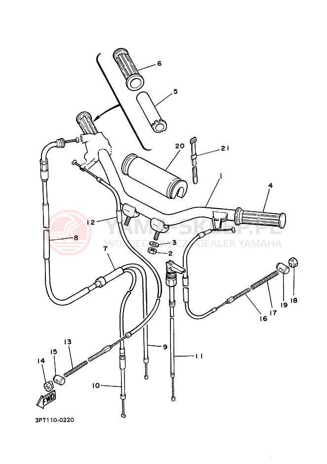 Schemat "Kierownica i osprzęt" do Yamaha PW50