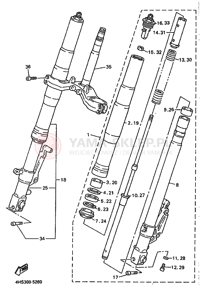 Schemat "Amortyzatory przód" do Yamaha YZF750SP