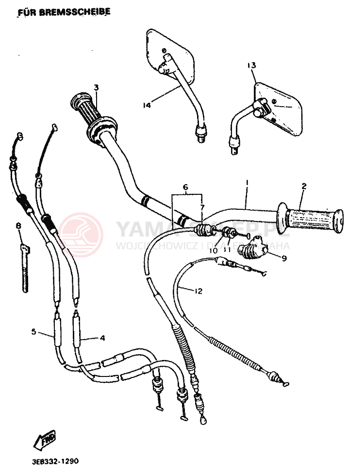 Schemat "Kierownica i osprzęt" do Yamaha SR500