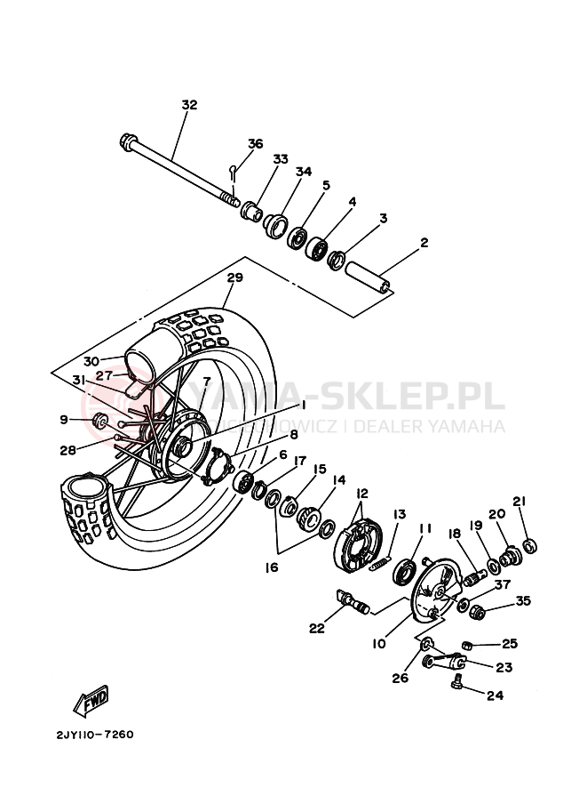 Schemat "Koło przód" do Yamaha TW200