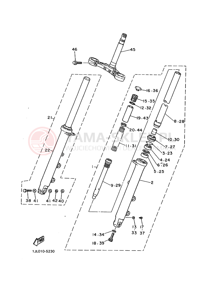 Schemat "Amortyzatory przód" do Yamaha SRX400