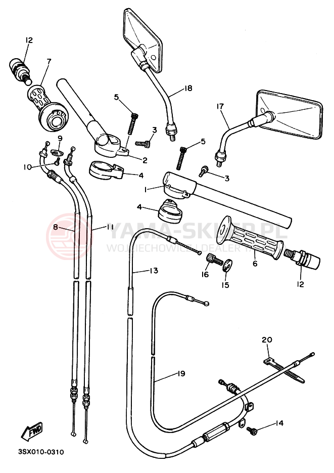 Schemat "Kierownica i osprzęt" do Yamaha SRX400