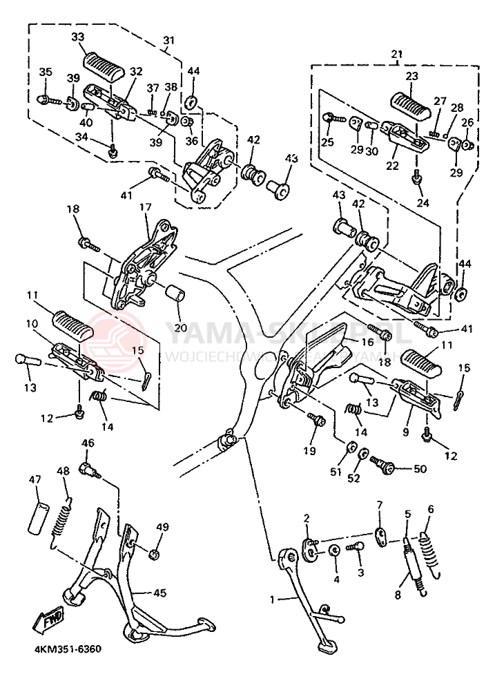Schemat "Stopka postojowa i podnóżki" do Yamaha XJ900S DIVERSION