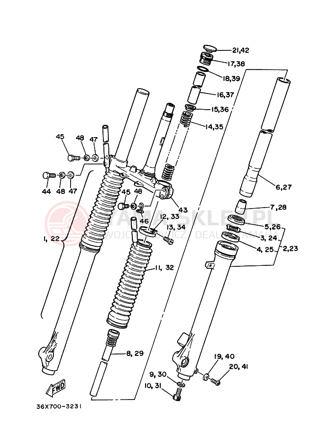Schemat "Amortyzatory przód" do Yamaha AG200