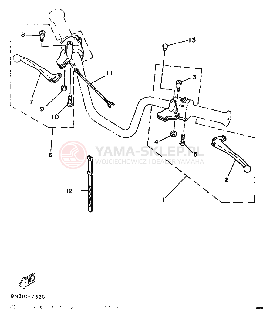 Schemat "Kierownica i osprzęt" do Yamaha YB100
