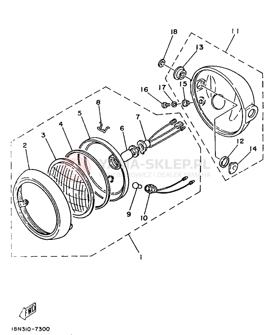 Schemat "Lampa przód" do Yamaha YB100