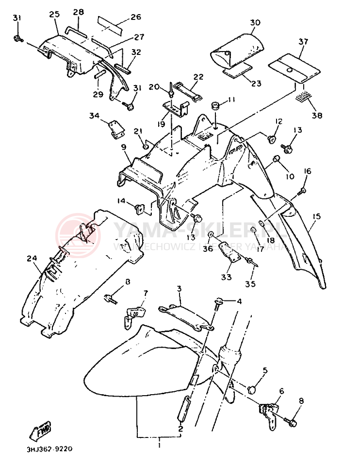 Schemat "błotnik" do Yamaha FZR500