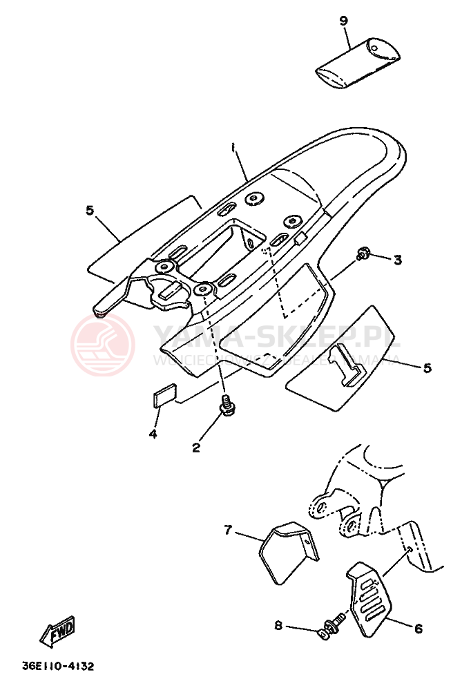 Schemat "Owiewki, pola numer., zb. oleju" do Yamaha PW50S