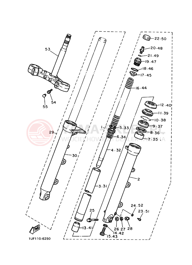 Schemat "Amortyzatory przód" do Yamaha FZX750