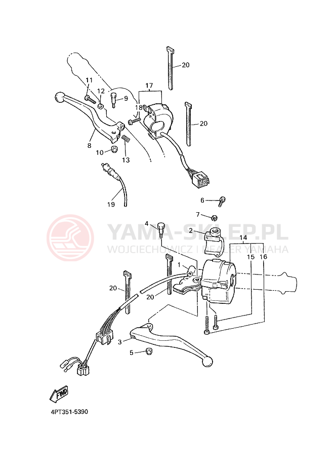 Schemat "Kierownica i osprzęt" do Yamaha XT600E