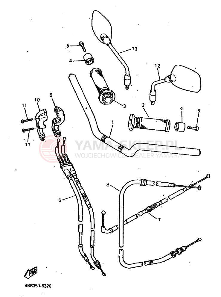 Schemat "Kierownica i osprzęt" do Yamaha XJ600S DIVERSION