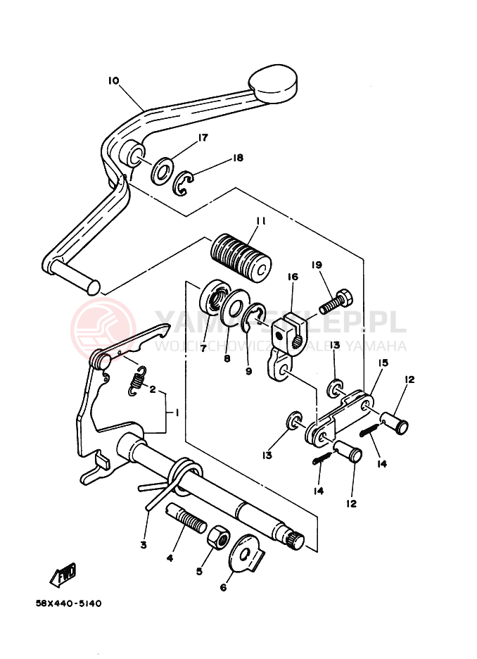 Schemat "Dźwignia zmiany biegów, wałek" do Yamaha RX100