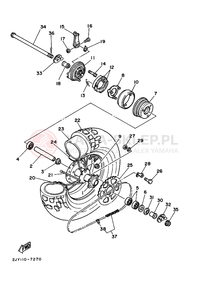 Schemat "Koło tył" do Yamaha TW200E