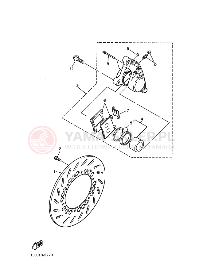 Schemat "Zacisk hamulcowy + tarcza przód" do Yamaha SRX400