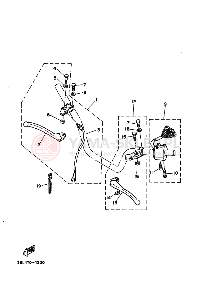 Schemat "Kierownica i osprzęt" do Yamaha RX100