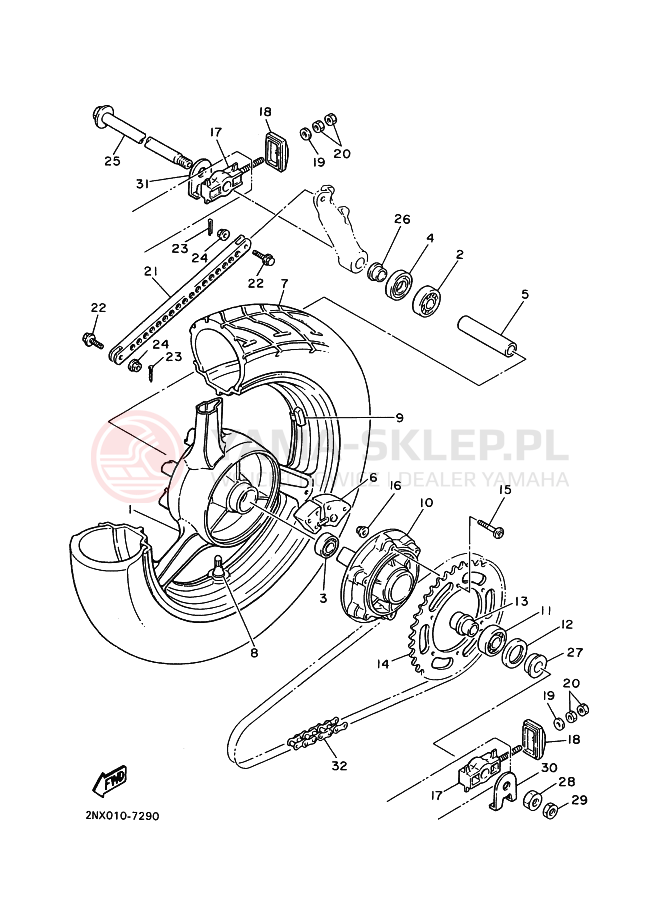 Schemat "Koło tył" do Yamaha SRX400